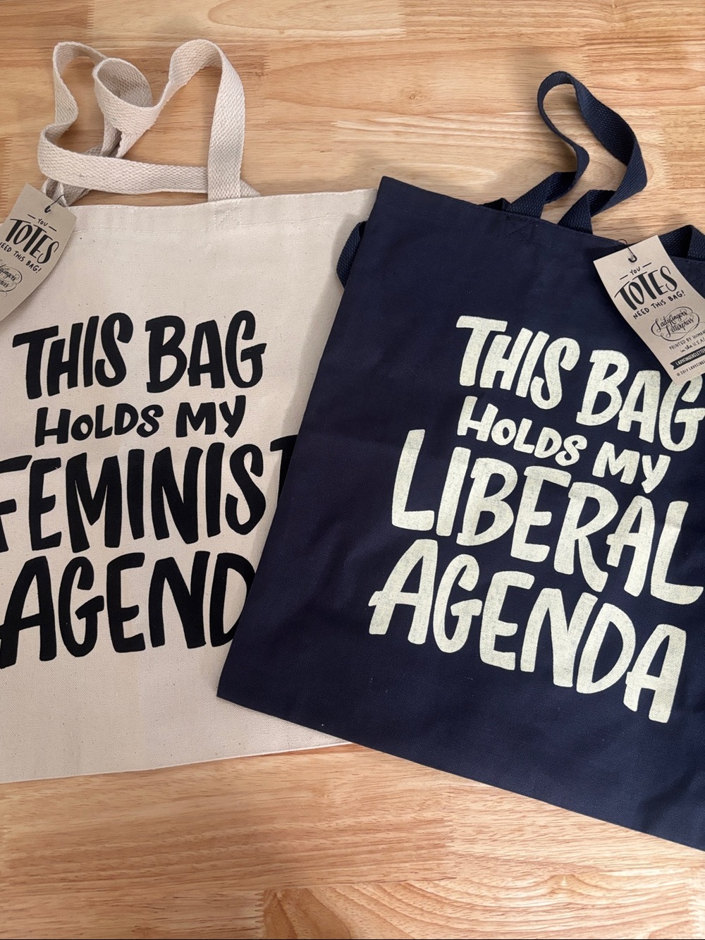 Ladyfingers Letterprress - Feminist & Liberal Agenda Totes (x2) - NWT